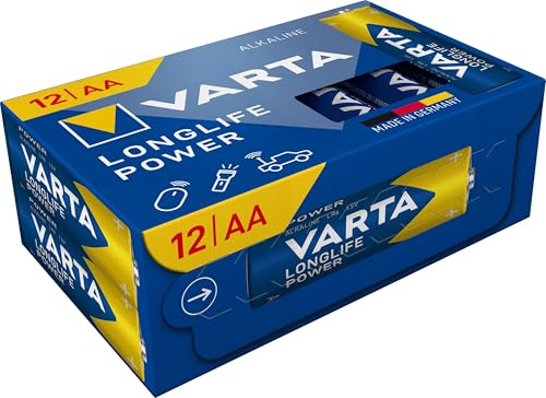 VARTA Pile AA, confezione da 12, Longlife Power, Alcaline, 1,5V, ideale per giocattoli, mouse wireless, torce elettriche, imballaggio riciclato al 90%, Made in Germany