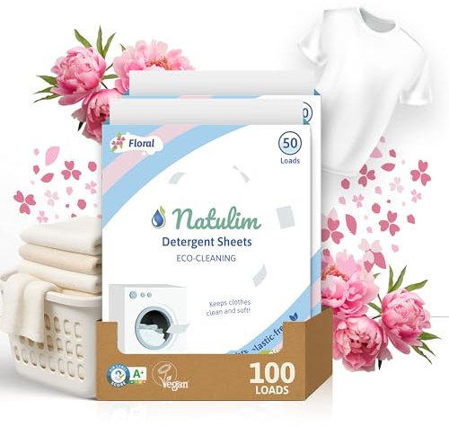 NATULIM - Detersivo in Fogli per Lavatrice - Detersivo Lavatrice Ecologico e Ipoallergenico - 100 Lavaggi - Fragranza Floreale