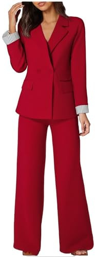 Conjunto de Traje Talla Grande, Trajes de 2 Piezas para Mujer Elegante, Blazer y Pantalones con Bolsillos Chaqueta de Manga Larga Corte Ajustado Color Sólido para Otoño y Invierno Oficina Trabajo