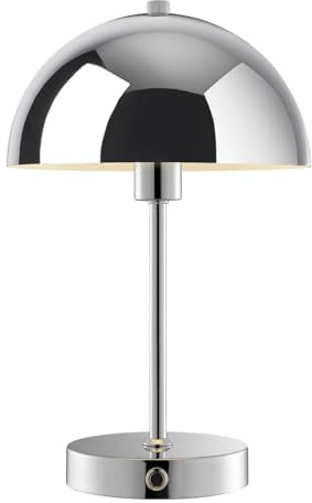 mokebo® LED Tischlampe kabellos, Akku Tischleuchte dimmbar & aufladbar mit USB-C 'Der Leuchtturm', Vintage Flowerpot Lampe, Pilz Lampe & Nachttischlampe Chrom mit Batterie, warmweißes Licht