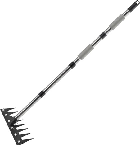 Långt handtag ogräsmedel, trädgårdsredskap för ogräsrensning med långt handtag - teleskopisk längd ergonomisk utdragare för luftning mark rabatter trädgård gräsmatta rengöring nålar