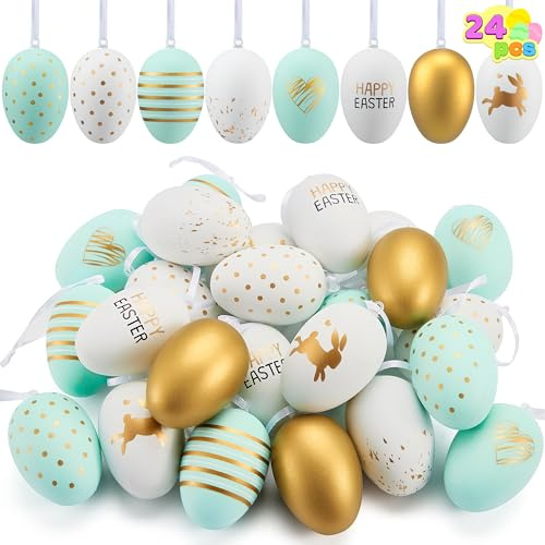 JOYIN 24 uova di Pasqua in schiuma (8 colori), uova di Pasqua assortite maculate pastello per la tavola di Pasqua da interni, decorazione centrotavola, bomboniere, riempitivi per ciotole e ghirlanda