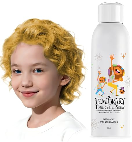 Gold - Tinte temporal para el cabello para niños, color de pelo instantáneo y lavable para niñas, niños, adolescentes, mujeres, hombres, para Halloween, cosplay, fiesta de disfraces, Navidad, 150 ml