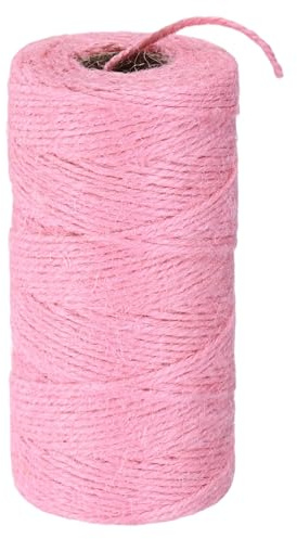 M METERXITY 1-Pack Natural Jute Twine String, 2mm x 328ft/100m Long Garden Twine String for Crafts/Gift Wrapping/Gardening Plants, Durable Plant Ties Thick Rope [Pink]