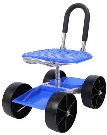 Asixxsix Siège de Travail de Jardin Roulant, Chariot de Jardin Pivotant à 360 Degrés, Hauteur Réglable, Plateau à Outils avec Roues pour Le Jardinage de Pelouse