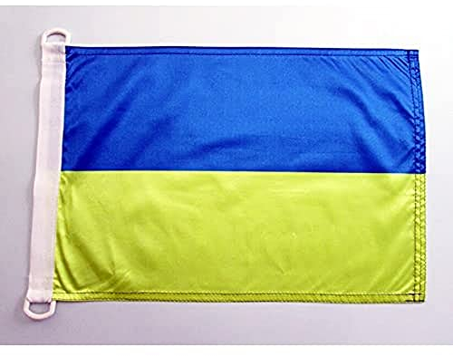 AZ FLAG - Drapeau Ukraine - 45x30 cm - Pavillon Nautique Ukrainien Spécial Bateau Et Extérieur En Maille Bloquée Avec Anneaux Plastiques Intégrés - 30g