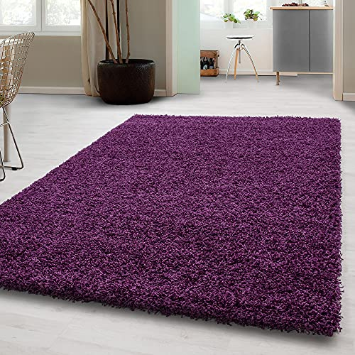 Carpetsale24 Shaggy Hochflor Teppich, 160x230 cm, Lila, weich, flauschig, modern, einfarbig, Perfekt für Wohnzimmer, für Wohnzimmer Schlafzimmer Flur