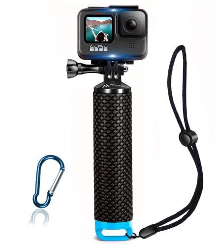 Floating Hand Grip Waterproof Monopod for GoPro Hero 13 12 11 10 9 8 7 6 5 4 3+ 2 1 Session Black Silver Handler & Handle Mount Accessories Kit for Water Sport and Action Cameras (Blue)