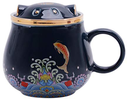 YJZQ Keramik Teetasse Teebecher mit Sieb und Deckel Kaffeetasse Kaffeebecher Tee Becher mit Henkel Teetassen Hitzebeständige Tasse für Büro Hause, 400ml