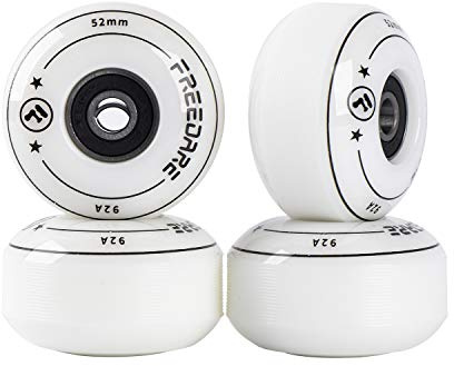 FREEDARE Skateboard Wheels 52 mm and Bearings, Spacers Installed 90A Wheels (White, Pack of 4)