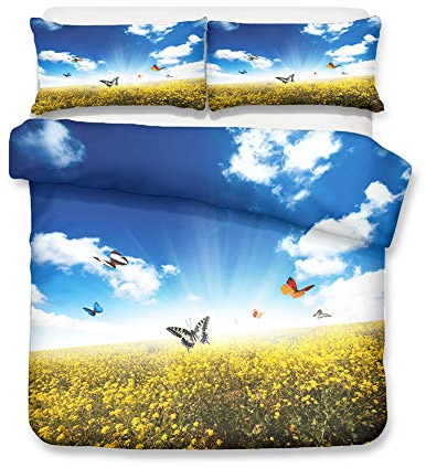 DOTBUY Bettwäsche-Sets 3D,Einzelbett Doppelbett Schmetterling Drucken 4 Teilig Bettwäsche Set mit Reißverschluss Bettbezug,Mikrofaser Kissenbezüge und Bettlaken (Bauernhaus Stil,140x200cm)