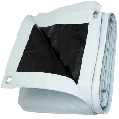 Bâche de sol réversible blanc/noir, 3 x 4 m, imperméable, durable, résistante aux UV, avec œillets pour meubles d'extérieur, abri de jardin, toit, grange, niche, clapier, 140 g/m²