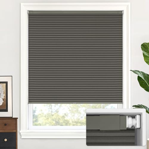 LazBlinds Jalousie, schnurlos, zellular, für Fenster, kein Werkzeug, kein Bohren, Verdunklung, für Fenstergröße 94 x 122 cm (B x H), Mitternachtsschwarz