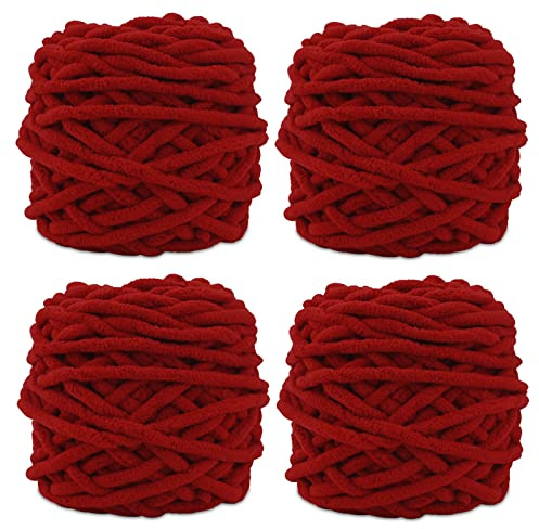 Strickwolle, 4 x 100 g, mehrfarbiges Strickgarn zum Häkeln, weiches, klobiges Garn für Garnprojekte, Plüschbälle, handgefertigte Taschen, Pullover, Schuhe, Mützen, Pullover, Decken, Schals