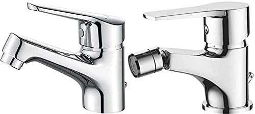 Ibergrif Miscelatore Monocomando Bagno con Flessibili Acqua Calda Fredda 3/8 Pollici da 40 cm & M15057 Star, Miscelatore Bidet Bagno Monocomando, Bidè per Lavabo, Cromo, Argento