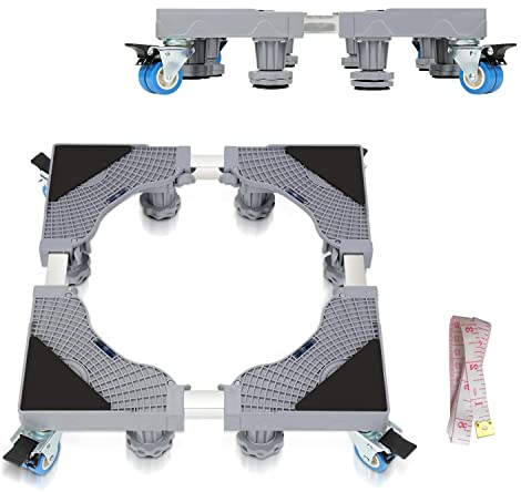 Jopassy Socle pour machine à laver avec 8 pieds et 4 roues, base réglable pour machine à laver - Largeur : 40-68 cm - Base mobile réglable pour réfrigérateur et sèche-linge