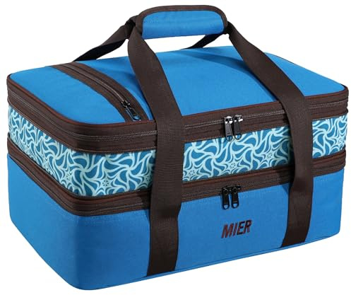 MIER Insulated Expandable Casserole Carrier Fits 9x13 Baking Dish, Blue