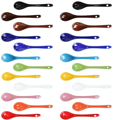 Zetatau 2 juegos de cucharas de huevo de porcelana de 12 colores, cucharas de cerámica de 5 pulgadas, café, postre, yogur, té, té lechoso