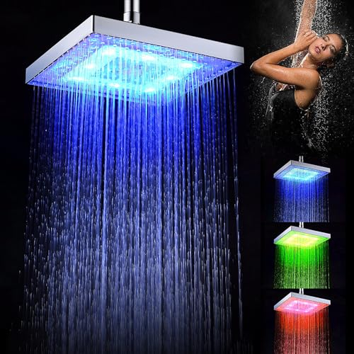 Atopskins Duschkopf Led, Duschkopf Mit Led 8 Zoll, Duschkopf Regendusche Mit Licht, Fester Duschkopf Mit Hohem Durchfluss FüR Badezimmer, Regendusche Led, Abs Langlebig Und KorrosionsbestäNdig
