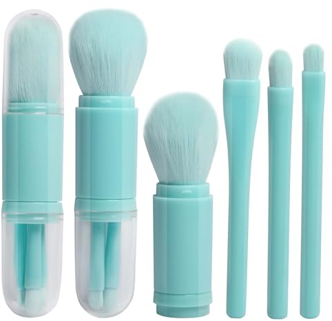 Lot de Pinceaux de Maquillage, ensemble de pinceau de maquillage télescopique 4 en 1, pinceau de maquillage de voyage poudre de fard à paupières visage pinceau(bleu)