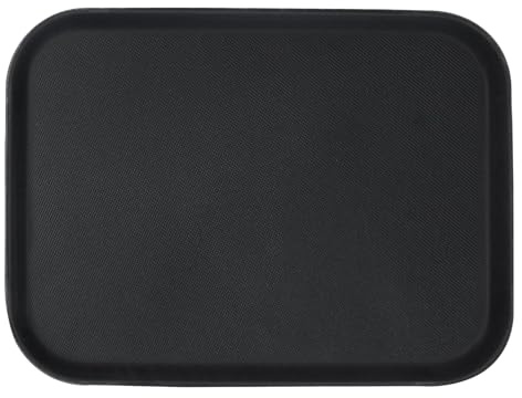 Argon Tableware Black Rectangular Serving Tray 56 x 41cm - Reusable Non Slip Rubberized Surface Platter for Food and Drinks - Durable Heat Resistant Stackable Tray for Bars, Restaurants and Home Use