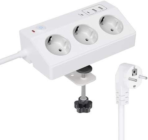 Tischsteckdose mit USB C PD 20W, 4000W/16A Steckdosenleiste Schreibtisch, STGAROT 3 Fach Mehrfachsteckdose 4 USB mit Schalter 2M Kabel, Überspannungsschutz Steckdose Tisch für Zuhause Büro, Weiß