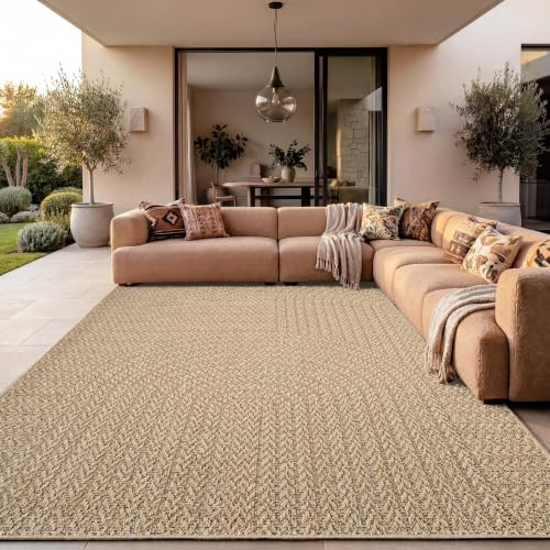 Paco Home Outdoor Teppich Wetterfest, moderner Jute-Look in natürlicher Sisal Optik, Robust, ideal für Terrasse Wohnzimmer & Küche, Grösse:80x150 cm, Farbe:Beige 5