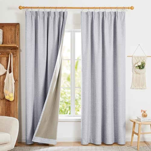 Deconovo 100% Blackout Curtains Pencil Pleat Curtains Noise Reduction for Childrens Bedroom Grey W46 x L90 Inch Two Panels
