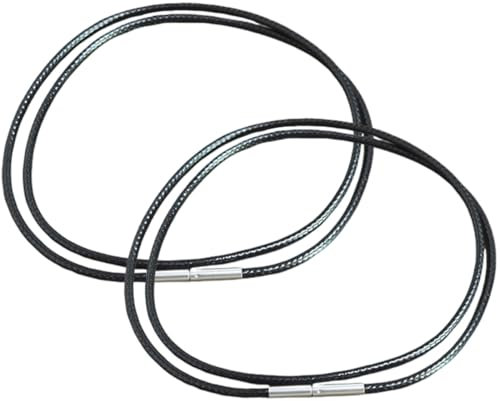 GNHG lederband kette，2 Stück schwarz 2mm Kunstleder Halskette, Geflochten Lederkette mit Verschluss Druckknopf, Lederband Kette Herren, 45cm Leder Halskette Herren
