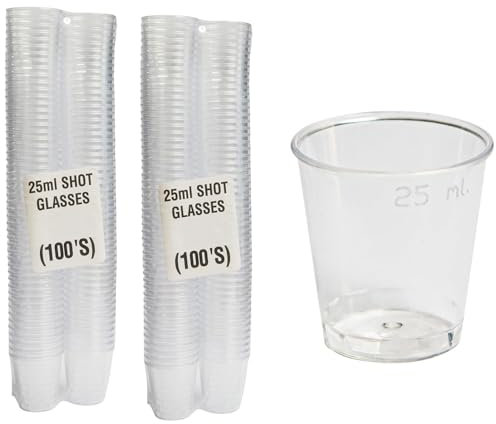 Sunrise Packaging Pack of 200 - Clear Shot Glasses CE 25ml Marked | Durable Plastic Shot Glasses for Bars Pubs Clubs Parties Outdoors