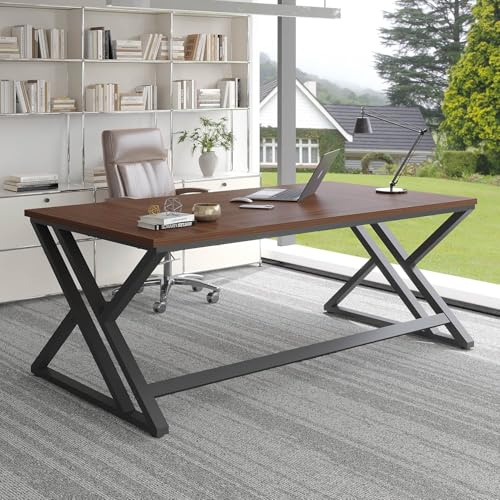 LVB Schreibtisch Großer Computertisch Bürotisch Schreibtische für Home Office Büro und Arbeitszimmer Gaming PC Tisch Bürotisch aus Holz Metall Büromöbel Industrie Design Walnuss 180cm
