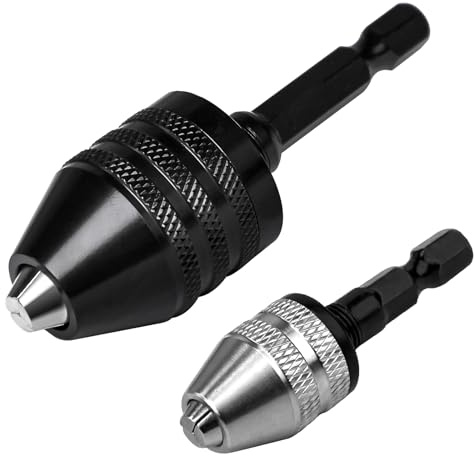 KPROE 2 Pieces Keyless Drill Chuck Adapter Set, 1/4 Inch Hex Shank Quick Change Drill Bit Converter, 0.3-3.6mm and 0.6-8mm for Impact Drivers and Power Drills Compatible with Milwaukee, DeWalt, Makita