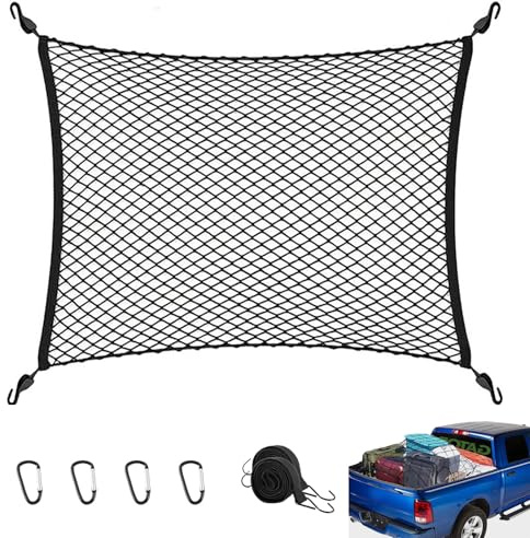 Red para equipaje de 120 x 120 cm, para maletero de coche, máx. 210 x 210 cm, extensible, con 4 mosquetones de acero, 4 ganchos ABS y 2 correas de sujeción, para la mayoría de tipos de vehículos