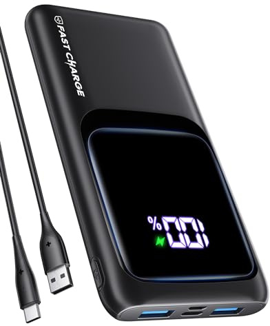Coolreall Power Bank 10000mAh, Ultradünn & leicht Powerbank mit LED-Anzeige, 3A USB-C EIN/Aus & 2 USB-A Externe Handyakkus Schnellladefunktion Kompatibel iPhone 16 15 14 Galaxy Xiaomi Huawei