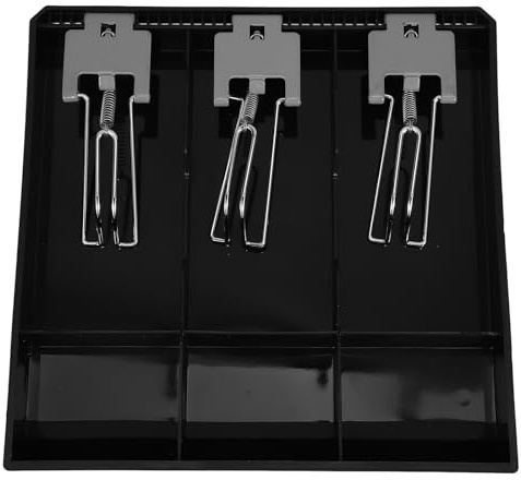 GLEAVI Multi-Grid Cash Drawer Tray with Metal Clip, Cash Register Insert Tray for Shop Money Storage, 3-Compartment Cashier Box for Coins and Bills Organization