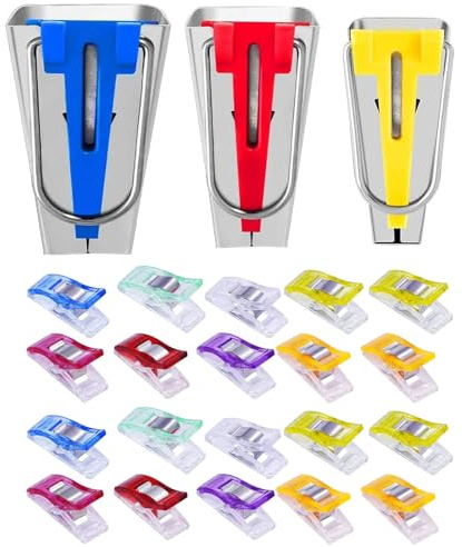 Yeesabella 3pcs Bias Binding Maker with 20pcs Wonder Clips,Bias Tape Maker, Bias Binding Tape for Sewing,Binding Quilting Tools Arts and Crafts