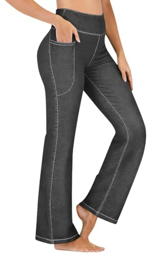 HUYTBYG Dam hög midja magkontroll jeans dam utsvängda jeans | Hållbar bootcut denimbyxor dra på breda ben jeans stretchig baggy jeans trendiga denimbyxor Y2K cowgirlbyxor