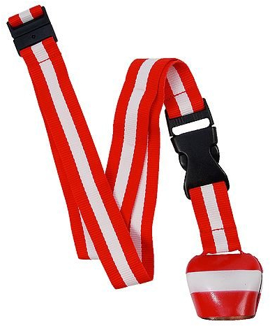 SWITCH! Kuhglocke aus Metall im Österreich Look rot - weiss gestreift am Lanyard - Schlüsselband