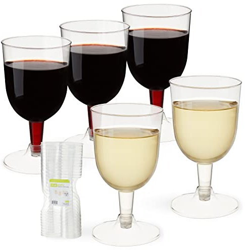 True Set of 20 Disposable Plastic Wine Glasses, Stemmed Clear Plastic Cups for Outdoors, Parties, 6 oz