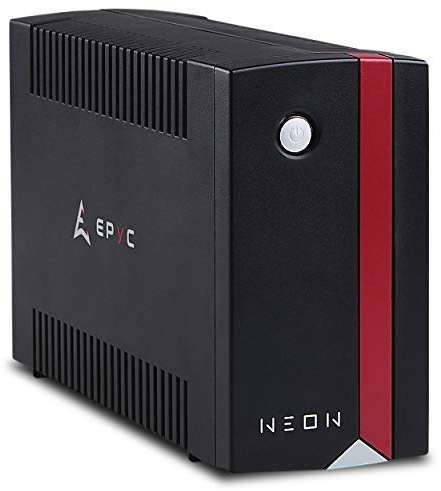 EPYC® NEON - UPS per PC e Modem, Gruppo di Continuità per Casa, Potenza 1000VA/600Watt, Tecnologia Line Interactive, AVR, 3 Uscite Schuko, UPS 1000VA, Nero