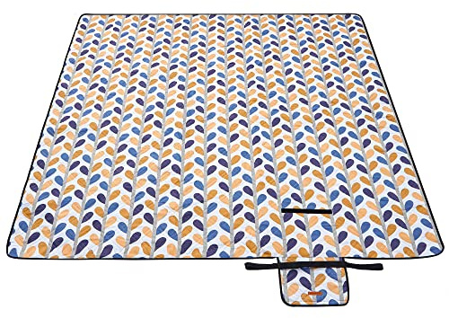 SONGMICS Coperta Picnic, 200 x 200 cm, Grande, Telo da Campeggio, Parco, Giardino, Spiaggia, Strato Impermeabile, Lavabile in Lavatrice, Pieghevole, Motivo a Foglie GCM87CU