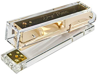 Dany Marcus Heftgerät aus transparentem Acryl und goldenem Metall, Tacker für Heftklammern 24/6, heftet 25 Blatt