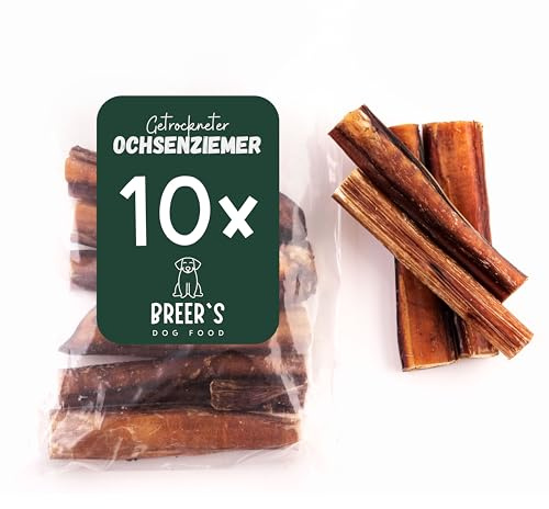 BREERs Lot de 10 nerfs de bœuf séchés pour chiens 20 cm Fabrication allemande Friandises à mâcher pour grands petits chiens & chiots Articles à mâcher nettoie et renforce la dentition
