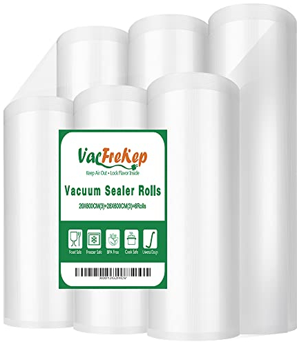 VacFreKep 6 Folienrollen 20x600cm(3) und28x600cm(3) Vakuumierrollen für Lebensmittel,BPA-Frei Vakuumierbeutel Sous Vide Beutel Folien für Vakuumierer und Folienschweißgeräte Geeignet
