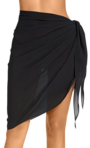 Lecieldusoir Women's Sarong Coverups Chiffon Bathing Suit Wrap Skirt Swimsuit Beach Wraps Swim Sarongs (Black, Large)