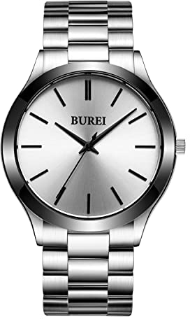 BUREI Fashion Quarzuhr für Männer Uhr analog Datum Uhr mit Edelstahlband wasserdicht Klassische Uhren für Männer