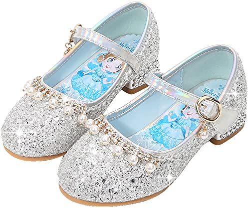 YOGLY Bambina ELSA Scarpe da Principessa Cosplay Regina dei Ghiacci Balletto Flamenco Paillettes Tacchi Alti Bambini Natale Carnevale Partito Matrimoni Compleanno Costume Accessori Blu Rosa Argento 03