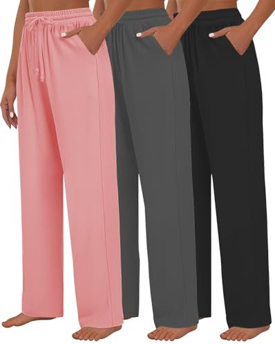 Kivdol 3 Pack Womens Yoga Sweatpants Wide Leg Lounge Pajamas Pants Drawstring Workout Comfy Joggers Sweatpants Pants