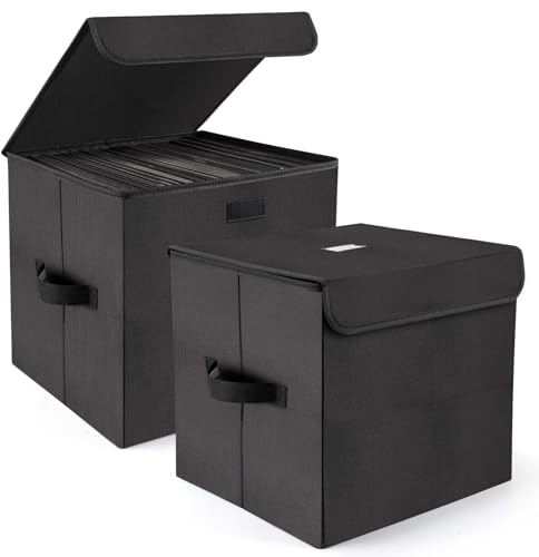 alavisxf xx Caja de almacenamiento de discos de vinilo de 12 pulgadas, juego de 2 cajas organizadoras de almacenamiento de vinilo LP con tapa y asas que pueden contener 180 discos individuales (12