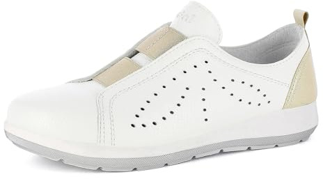 PantoScarpe Sneakers Donna Slip On con Decori e Elastici Frontali, Plantare in Vera Pelle, Bianco-Platino, 40